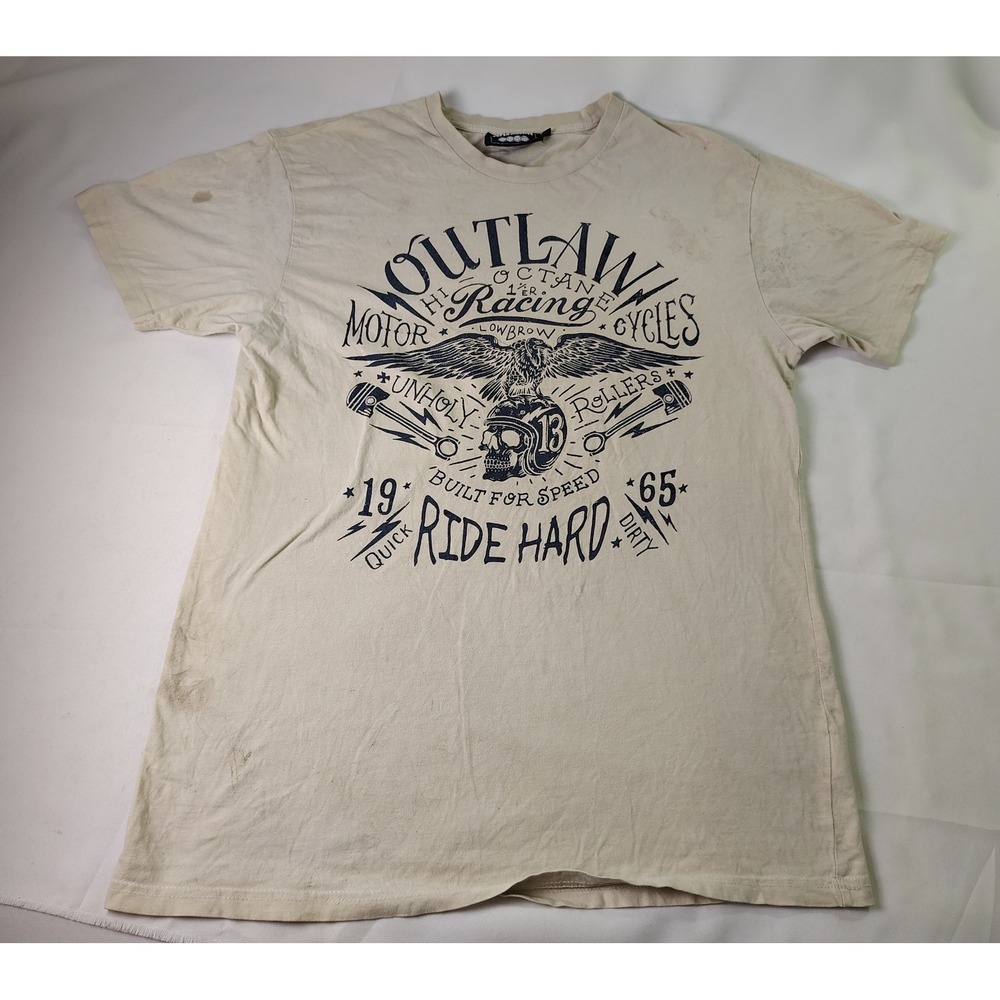 Super Massive Shirt Large L Beige Outlaw Racing Graphic Tee Biker Distressed